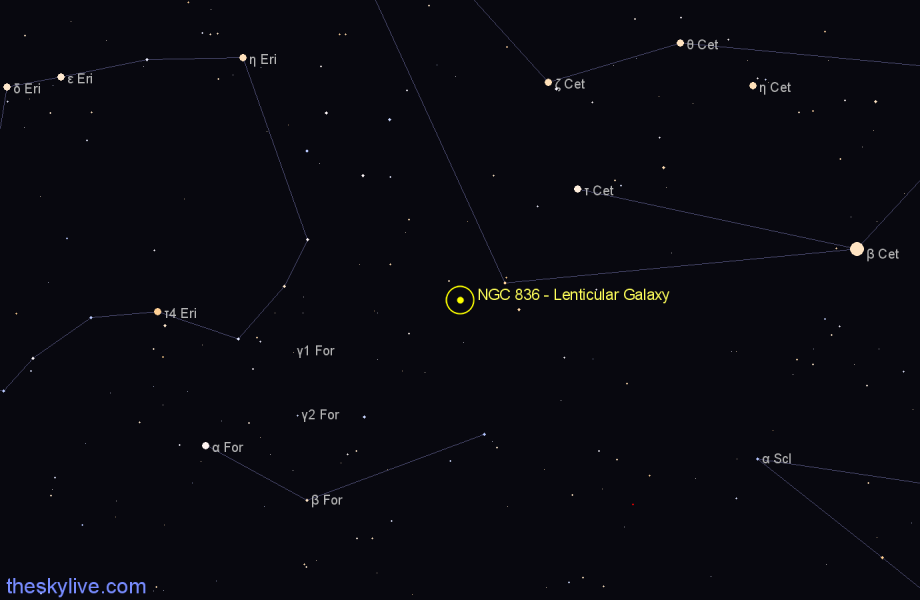 Finder chart NGC 836 - Lenticular Galaxy in Cetus star