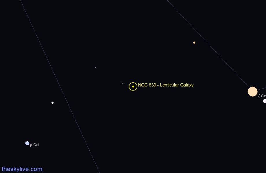 Finder chart NGC 839 - Lenticular Galaxy in Cetus star