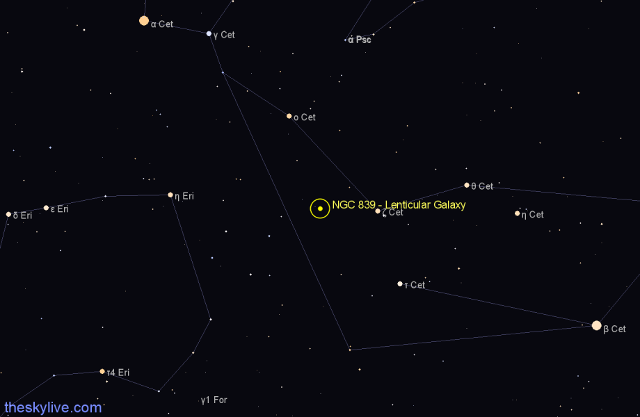 Finder chart NGC 839 - Lenticular Galaxy in Cetus star