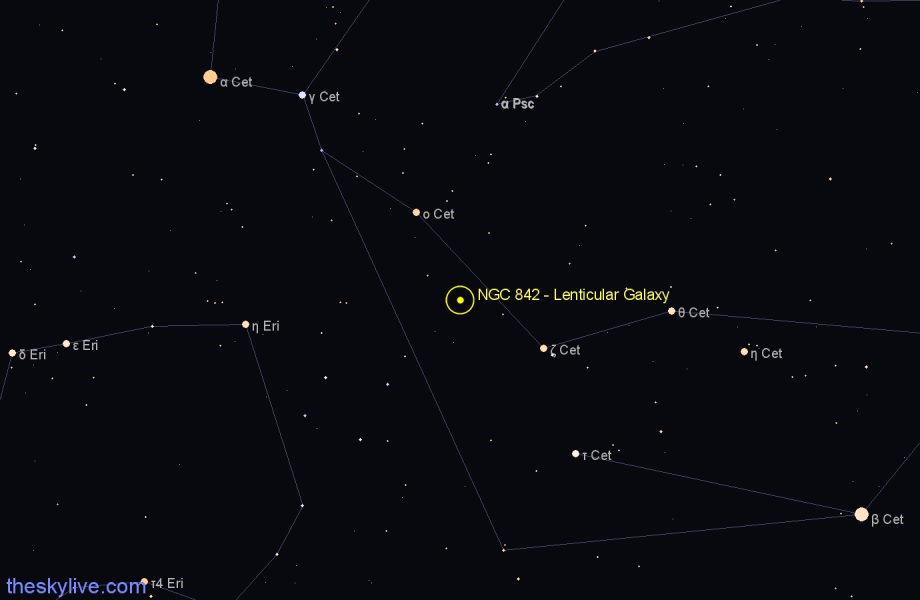 Finder chart NGC 842 - Lenticular Galaxy in Cetus star