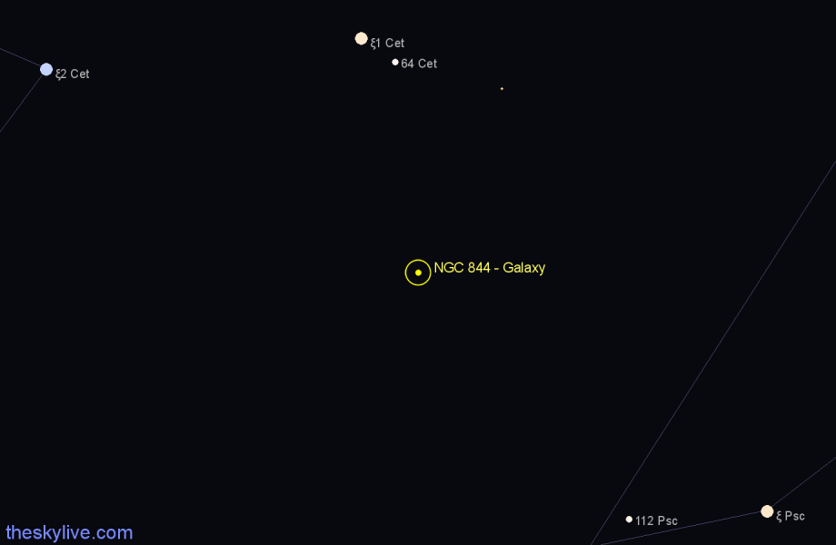 Finder chart NGC 844 - Galaxy in Cetus star