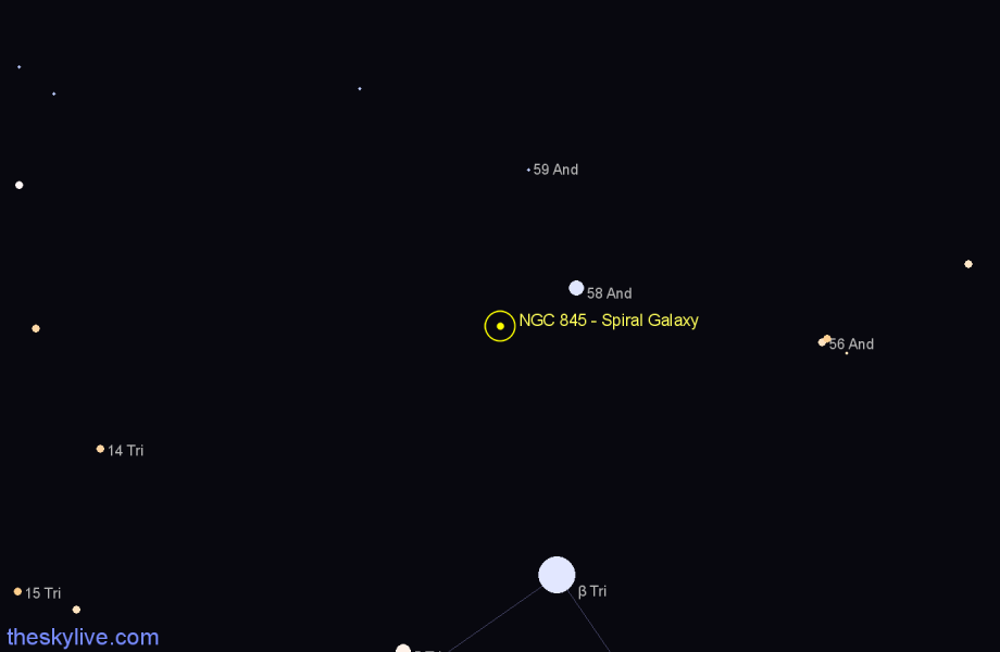 Finder chart NGC 845 - Spiral Galaxy in Andromeda star
