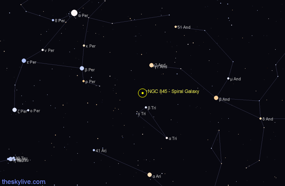 Finder chart NGC 845 - Spiral Galaxy in Andromeda star