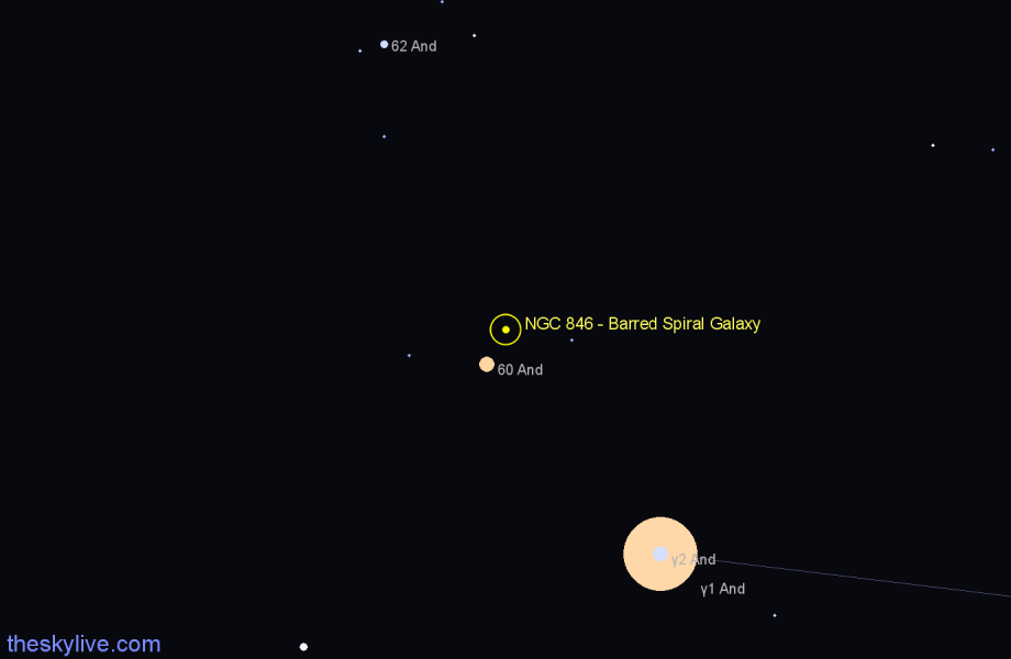 Finder chart NGC 846 - Barred Spiral Galaxy in Andromeda star