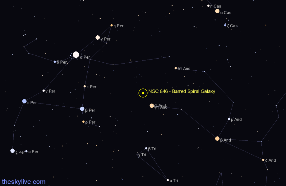 Finder chart NGC 846 - Barred Spiral Galaxy in Andromeda star