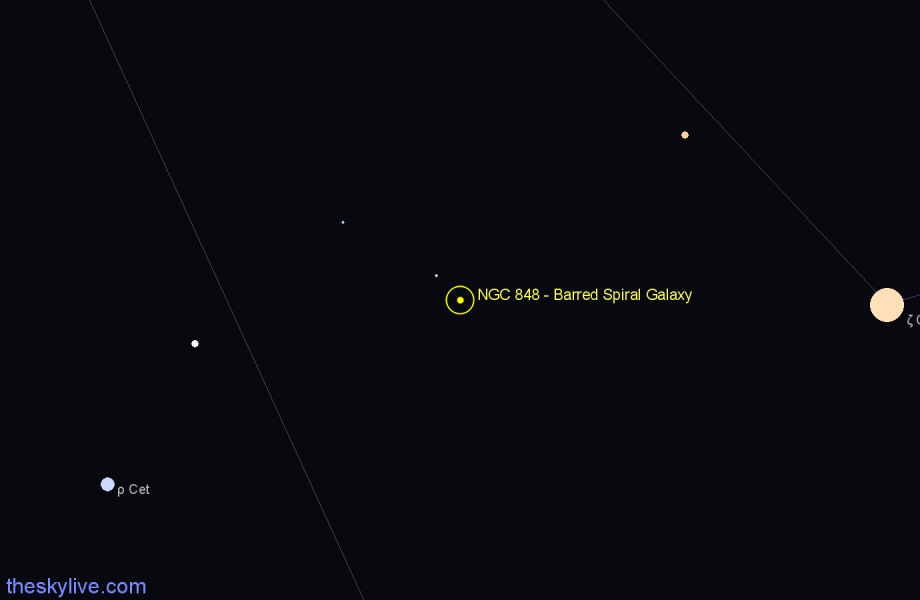 Finder chart NGC 848 - Barred Spiral Galaxy in Cetus star