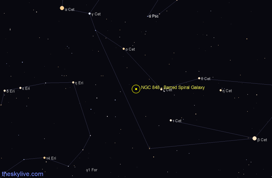 Finder chart NGC 848 - Barred Spiral Galaxy in Cetus star