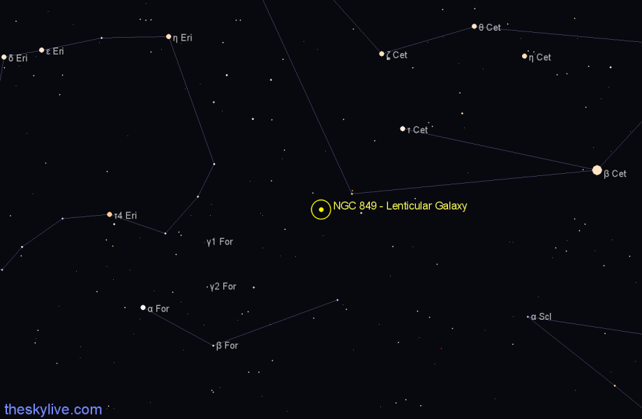 Finder chart NGC 849 - Lenticular Galaxy in Cetus star