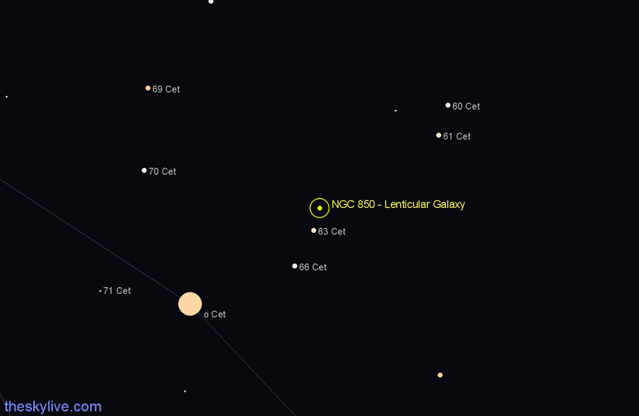 Finder chart NGC 850 - Lenticular Galaxy in Cetus star