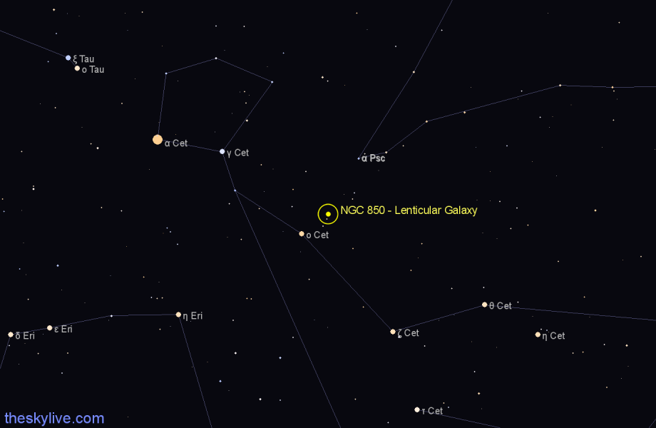 Finder chart NGC 850 - Lenticular Galaxy in Cetus star