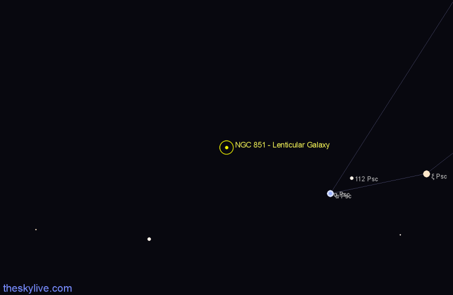 Finder chart NGC 851 - Lenticular Galaxy in Cetus star