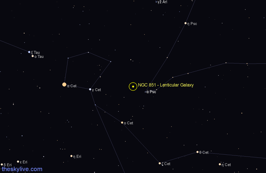 Finder chart NGC 851 - Lenticular Galaxy in Cetus star