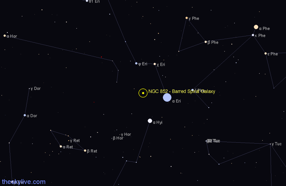 Finder chart NGC 852 - Barred Spiral Galaxy in Eridanus star