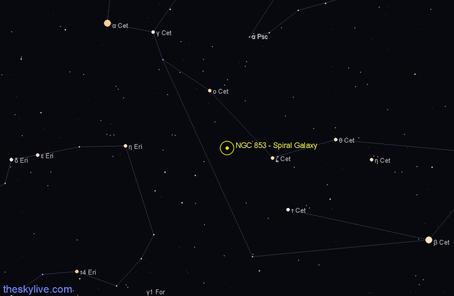 Finder chart NGC 853 - Spiral Galaxy in Cetus star