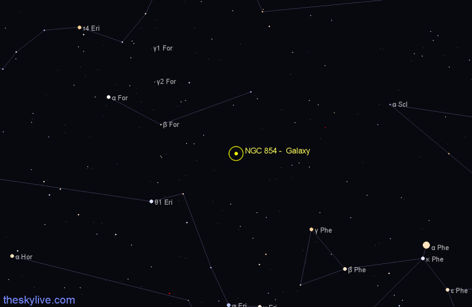Finder chart NGC 854 - Galaxy in Fornax star