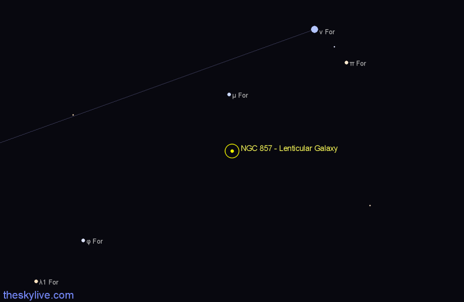 Finder chart NGC 857 - Lenticular Galaxy in Fornax star