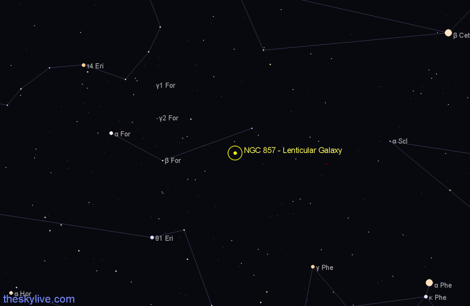 Finder chart NGC 857 - Lenticular Galaxy in Fornax star