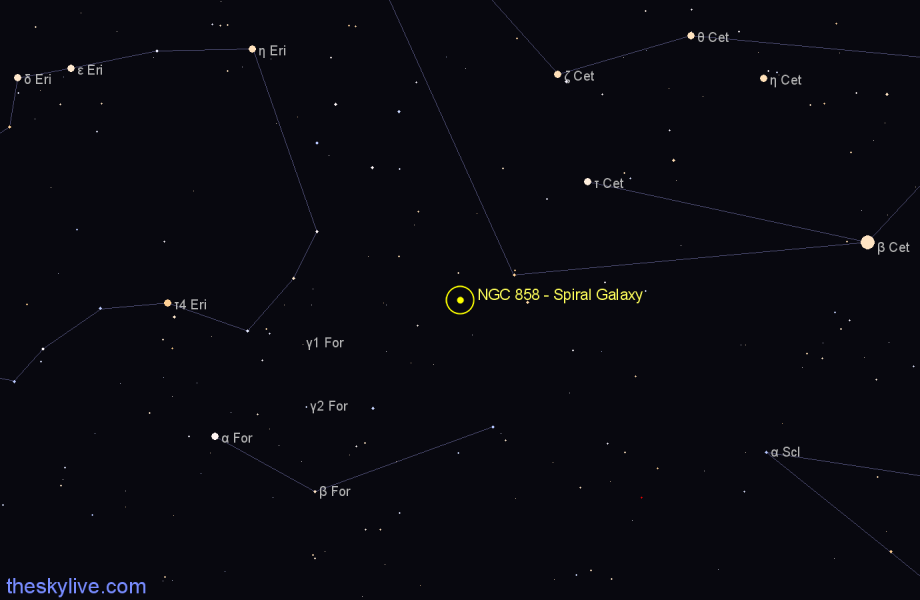 Finder chart NGC 858 - Spiral Galaxy in Cetus star
