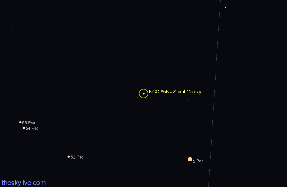 Finder chart NGC 85B - Spiral Galaxy in Andromeda star