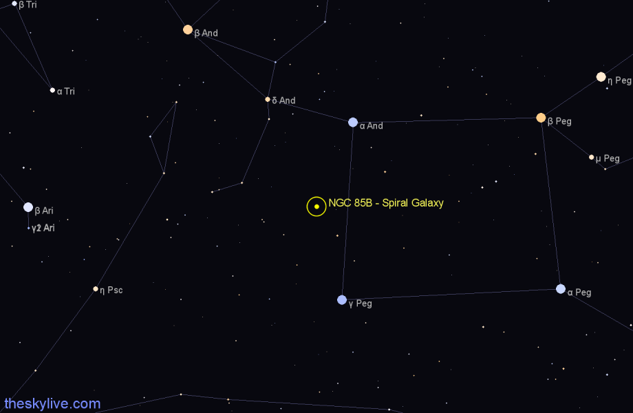 Finder chart NGC 85B - Spiral Galaxy in Andromeda star