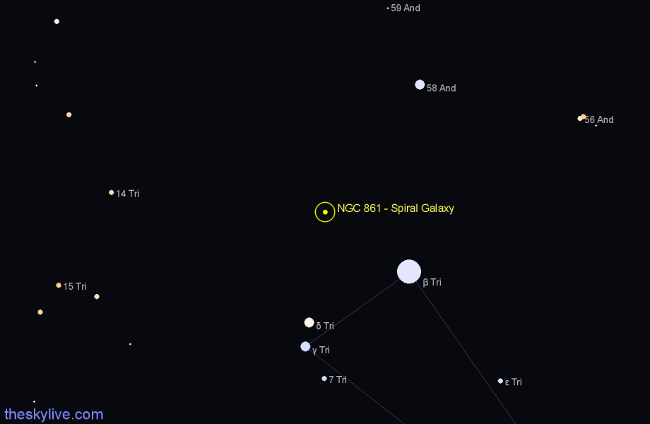 Finder chart NGC 861 - Spiral Galaxy in Triangulum star