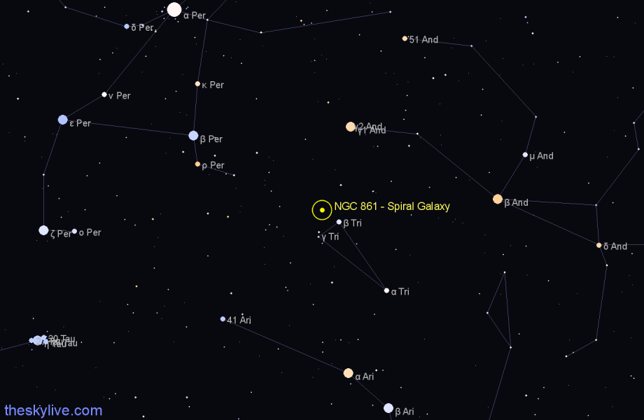 Finder chart NGC 861 - Spiral Galaxy in Triangulum star