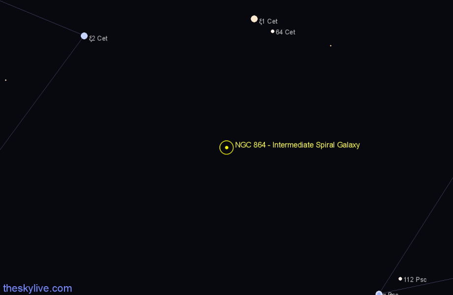 Finder chart NGC 864 - Intermediate Spiral Galaxy in Cetus star