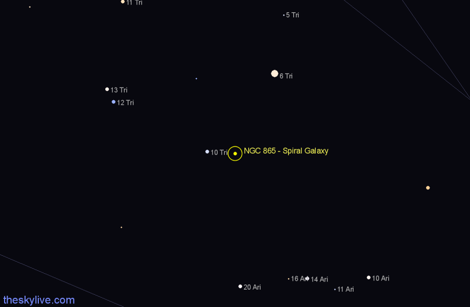 Finder chart NGC 865 - Spiral Galaxy in Triangulum star