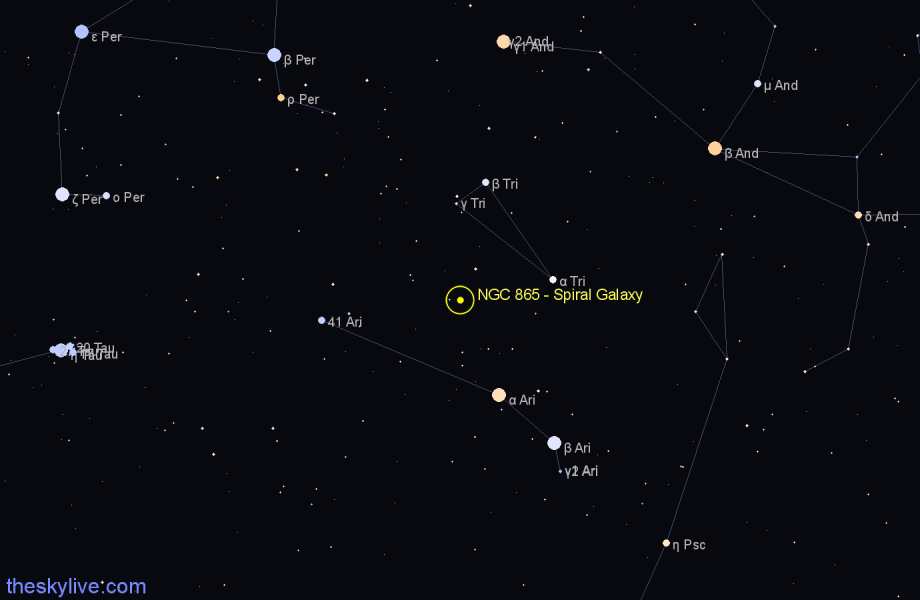 Finder chart NGC 865 - Spiral Galaxy in Triangulum star