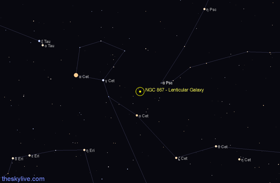 Finder chart NGC 867 - Lenticular Galaxy in Cetus star