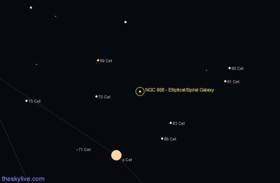 Finder chart NGC 868 - Elliptical/Spiral Galaxy in Cetus star