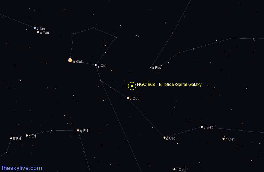 Finder chart NGC 868 - Elliptical/Spiral Galaxy in Cetus star