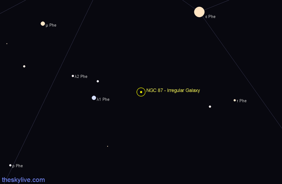 Finder chart NGC 87 - Irregular Galaxy in Phoenix star