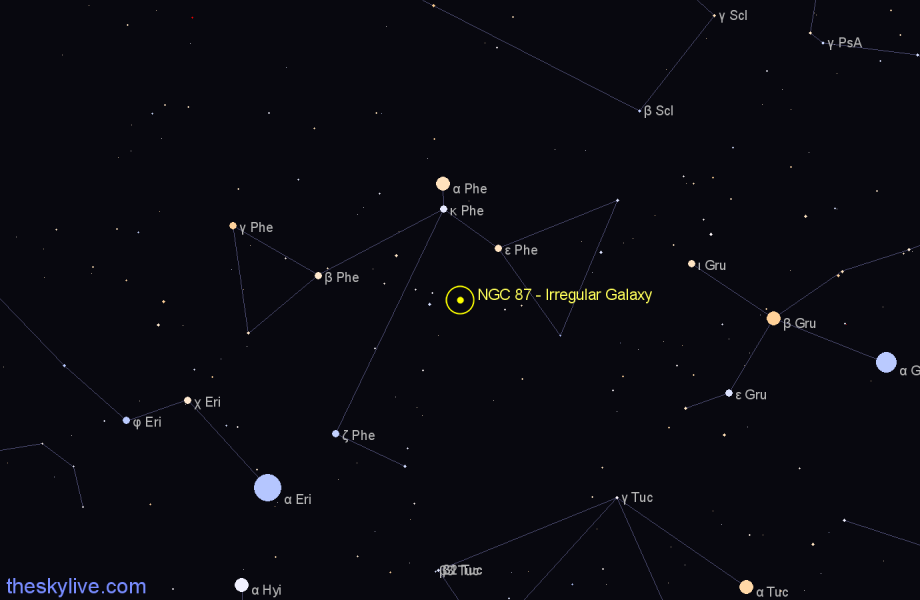 Finder chart NGC 87 - Irregular Galaxy in Phoenix star