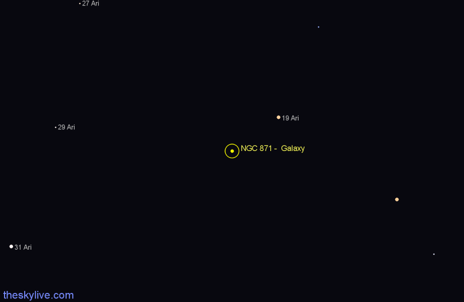 Finder chart NGC 871 - Galaxy in Aries star