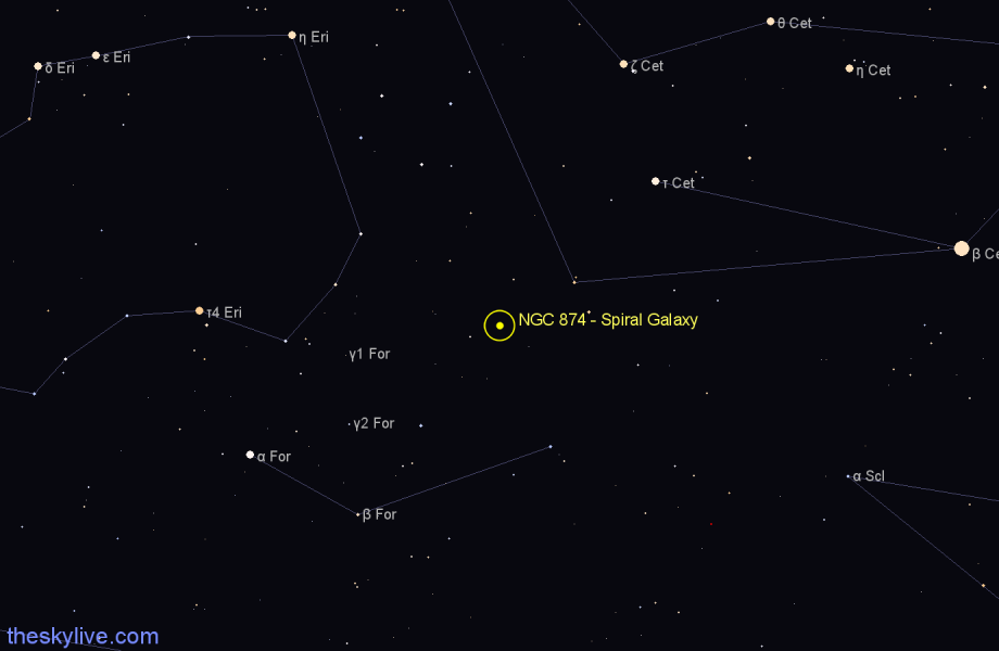 Finder chart NGC 874 - Spiral Galaxy in Cetus star