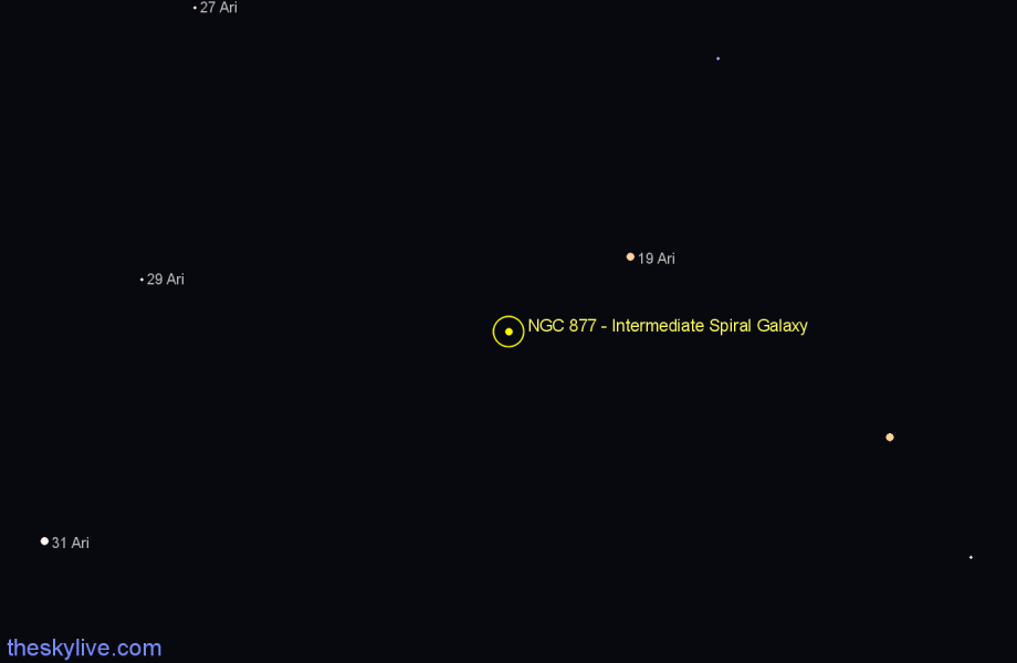 Finder chart NGC 877 - Intermediate Spiral Galaxy in Aries star