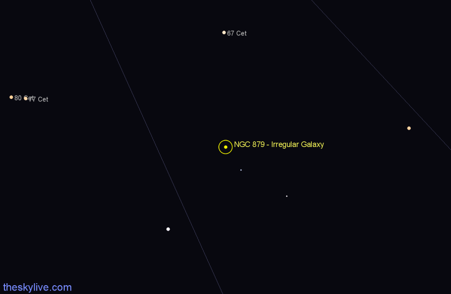 Finder chart NGC 879 - Irregular Galaxy in Cetus star