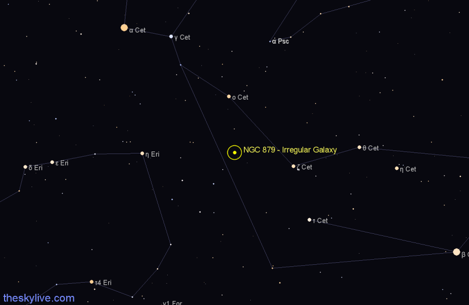 Finder chart NGC 879 - Irregular Galaxy in Cetus star