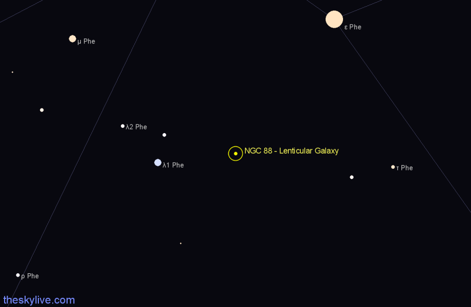 Finder chart NGC 88 - Lenticular Galaxy in Phoenix star