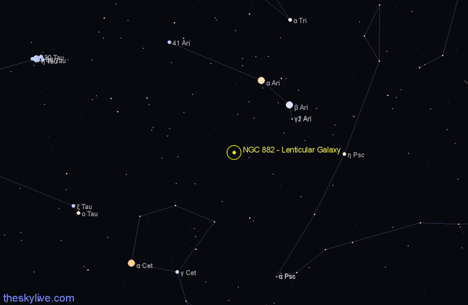 Finder chart NGC 882 - Lenticular Galaxy in Aries star