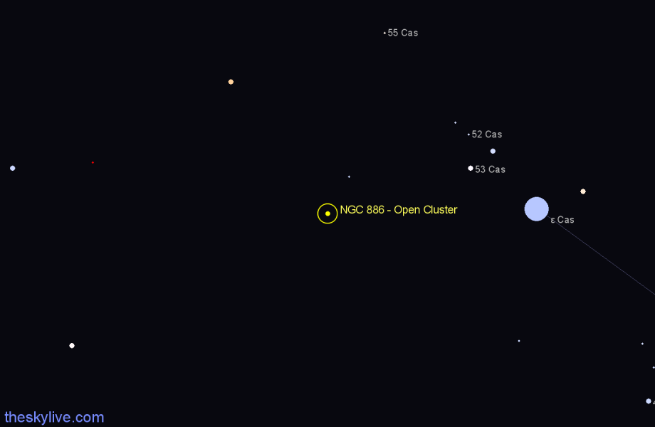 Finder chart NGC 886 - Open Cluster in Cassiopeia star