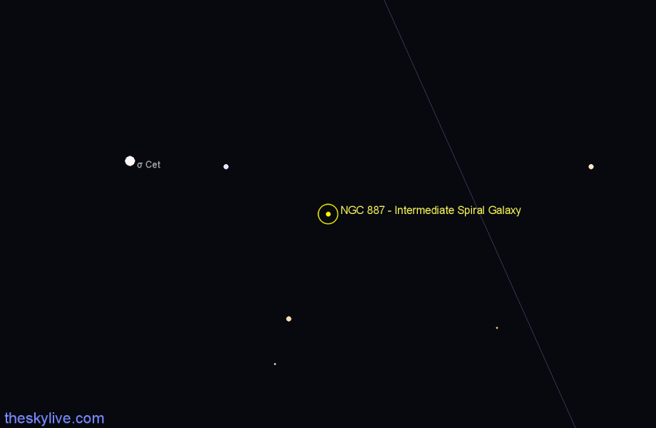 Finder chart NGC 887 - Intermediate Spiral Galaxy in Cetus star