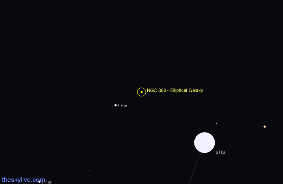 Finder chart NGC 888 - Elliptical Galaxy in Horologium star