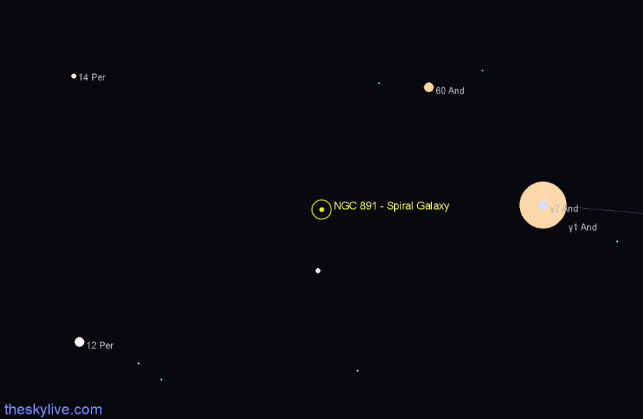 Finder chart NGC 891 - Spiral Galaxy in Andromeda star