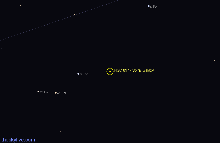 Finder chart NGC 897 - Spiral Galaxy in Fornax star
