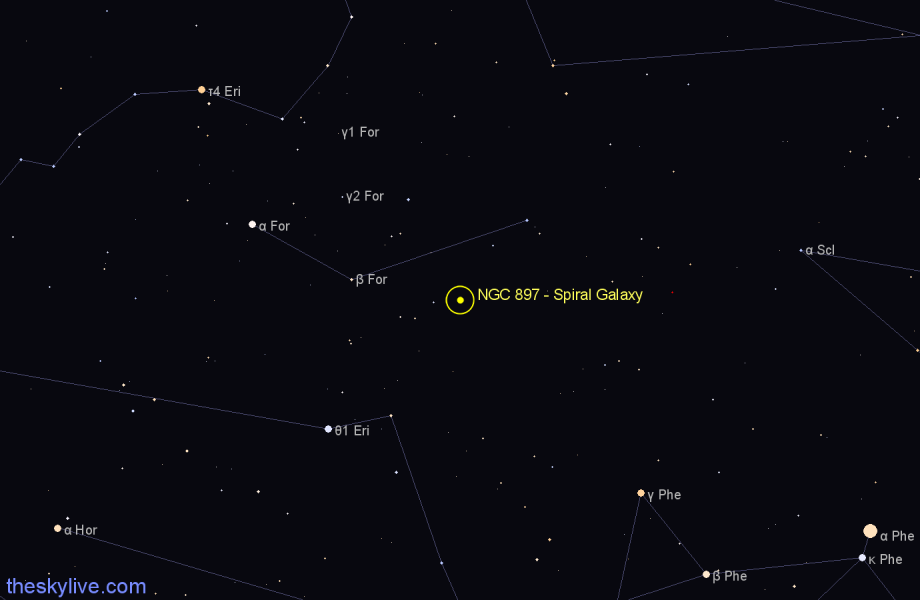 Finder chart NGC 897 - Spiral Galaxy in Fornax star