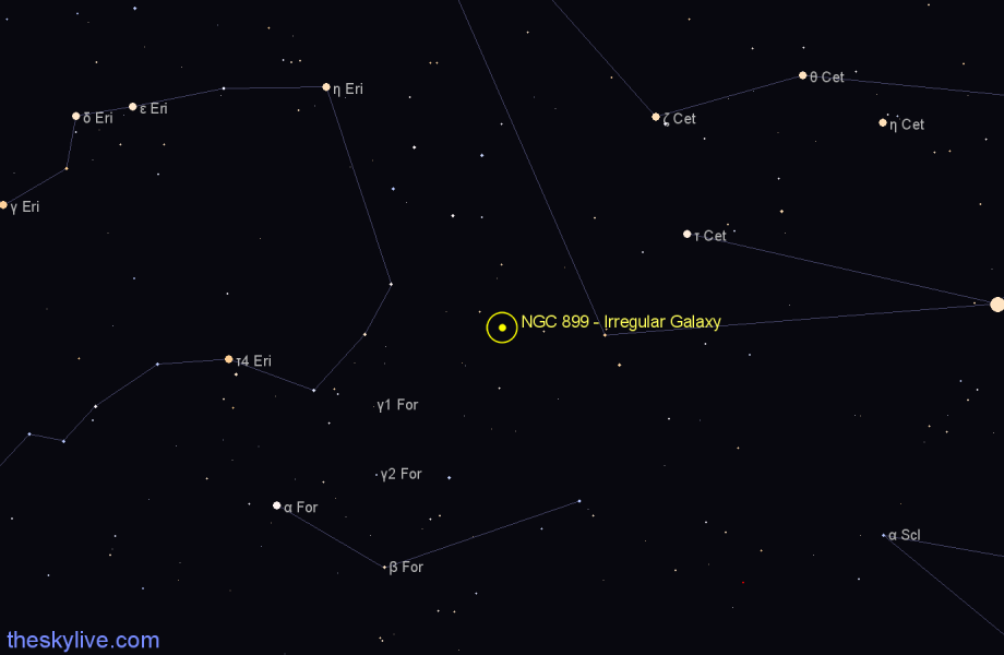 Finder chart NGC 899 - Irregular Galaxy in Cetus star