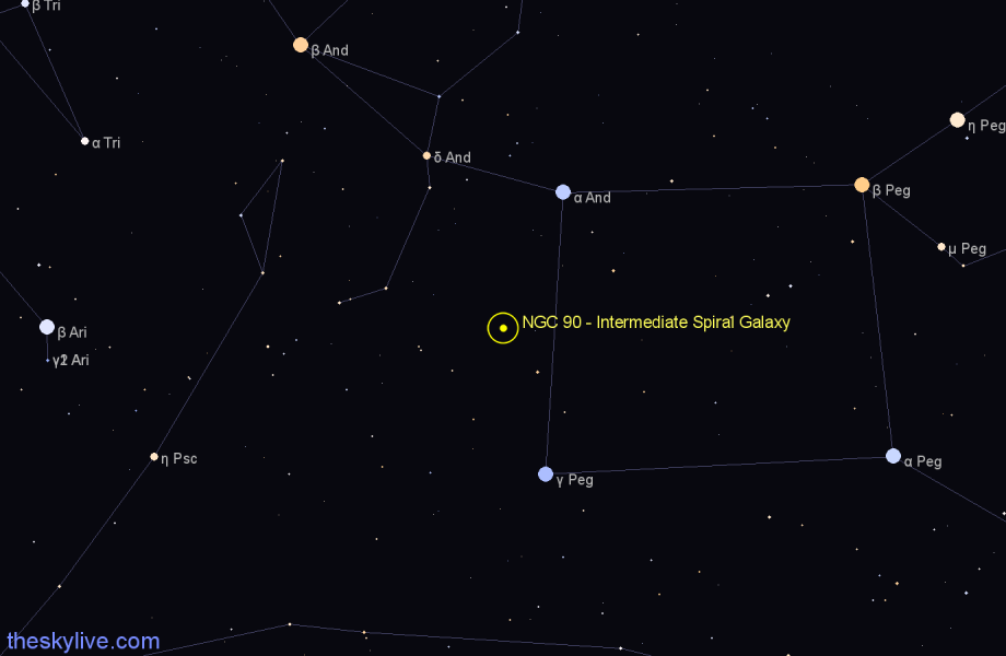 Finder chart NGC 90 - Intermediate Spiral Galaxy in Andromeda star