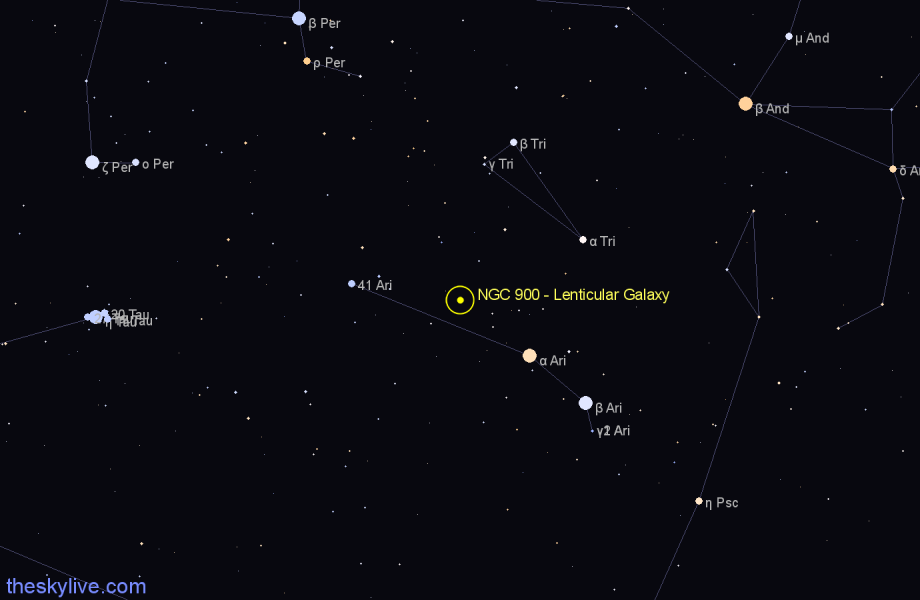 Finder chart NGC 900 - Lenticular Galaxy in Aries star